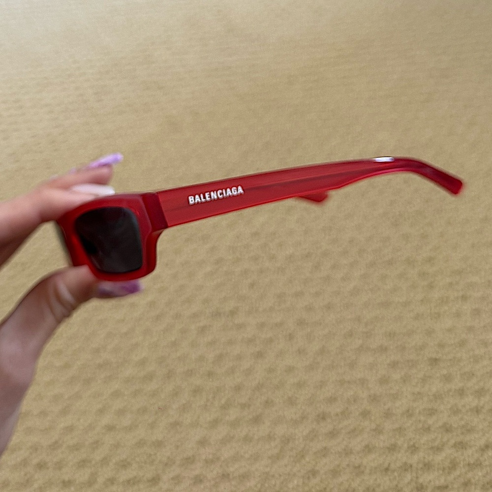 Balenciaga Red Rectangular Sunglasses